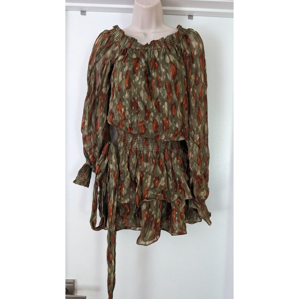 Ramy Brook dress mini drop waist shirred sheer sleeves XXS
